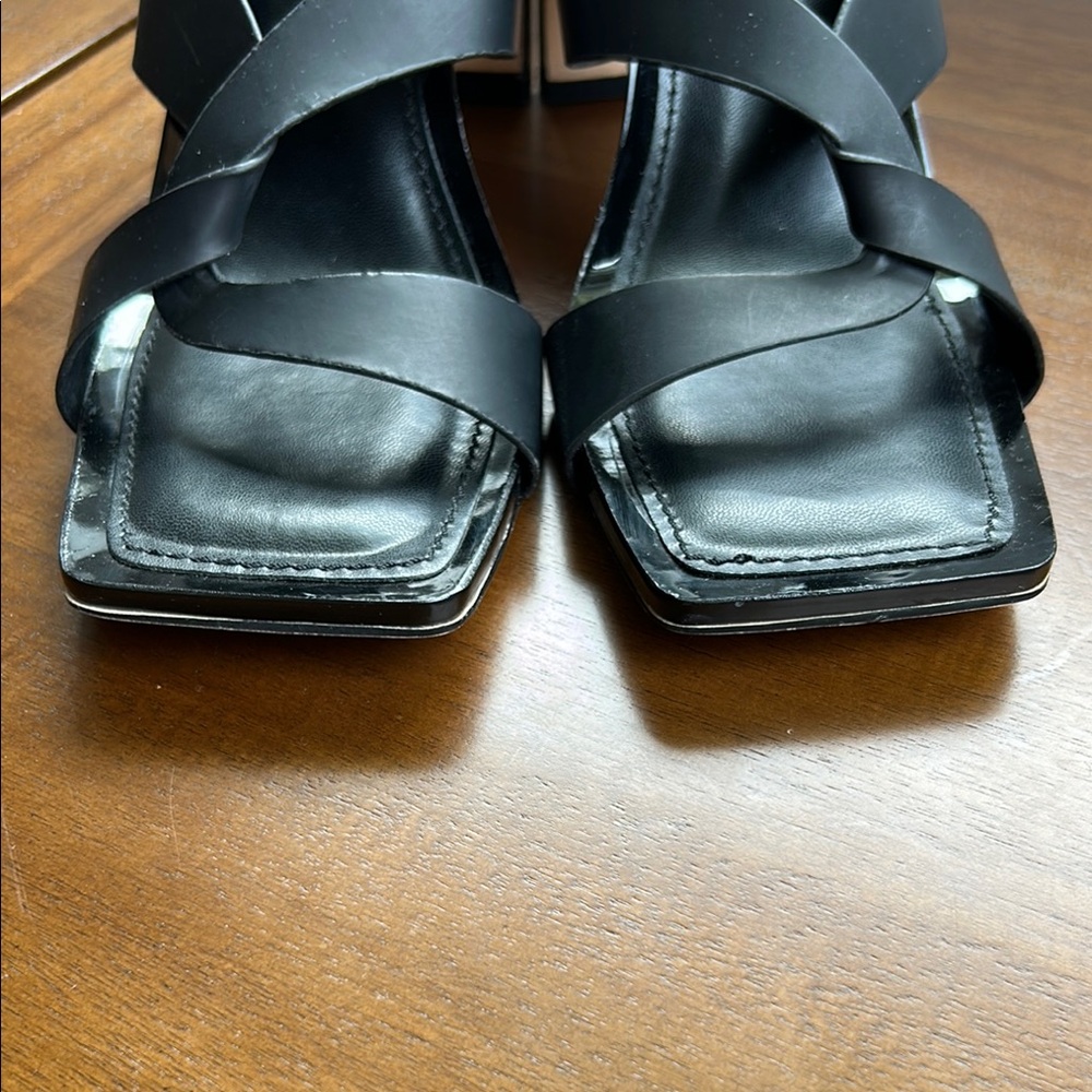 New York & Company Black Strappy Block Heels 7.5 Square Toe Y2K NWOT - Picture 4 of 8